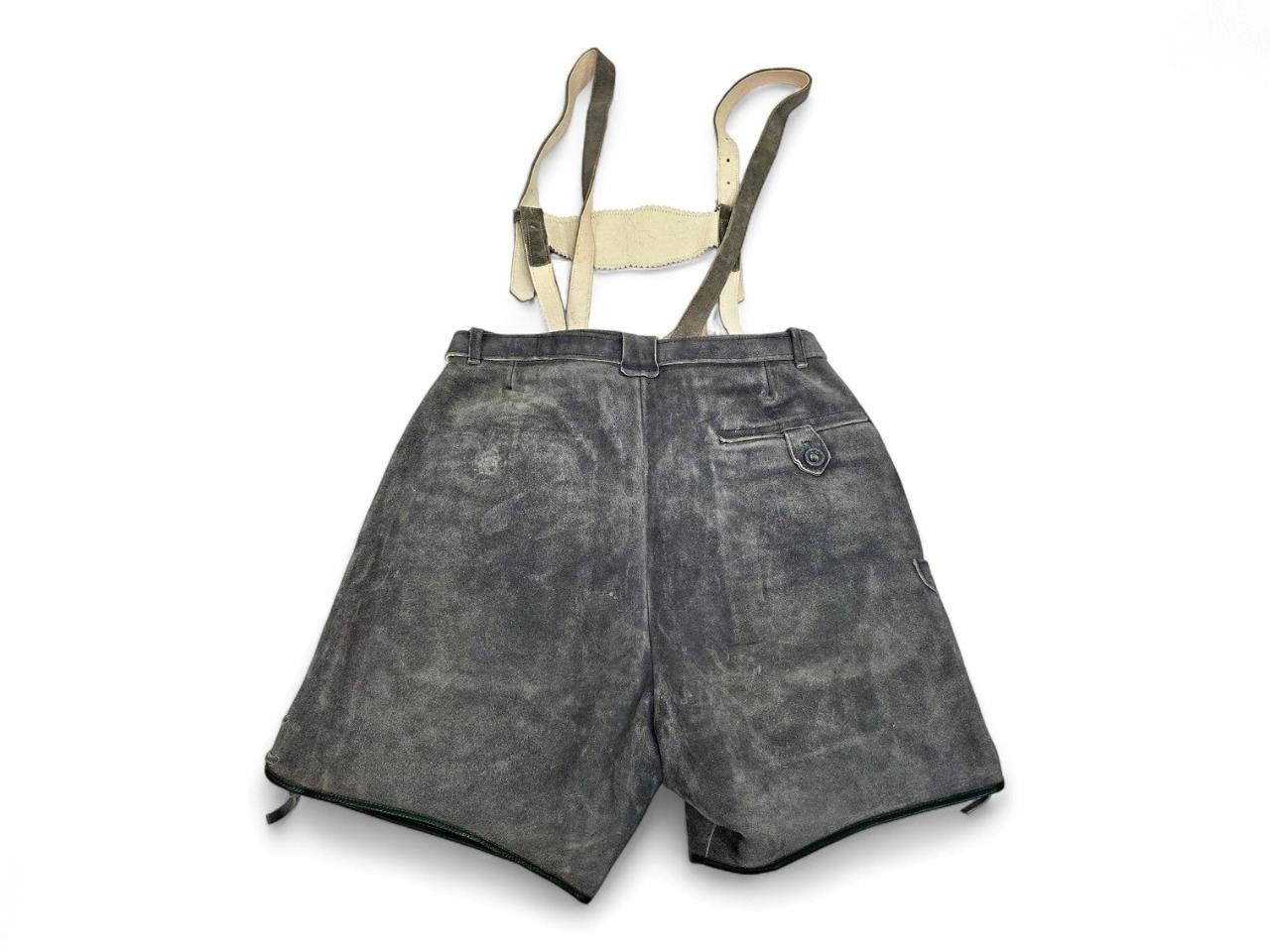 German Lederhosen Size S Gray Leather Suede Shorts Suspenders German Austrian