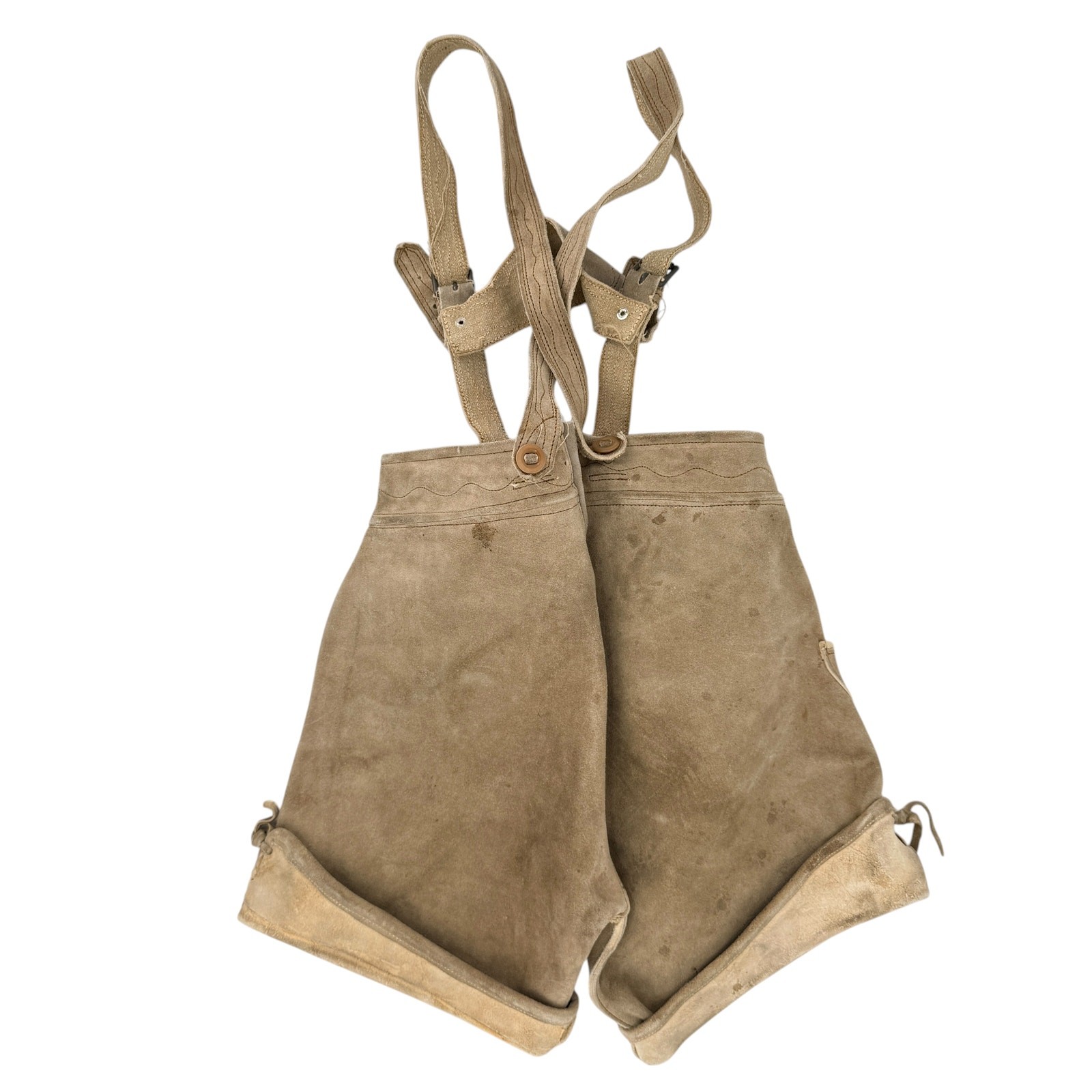 Vintage Suede Leather Lederhosen Shorts Suspenders Bavarian Sz 26″ Waist
