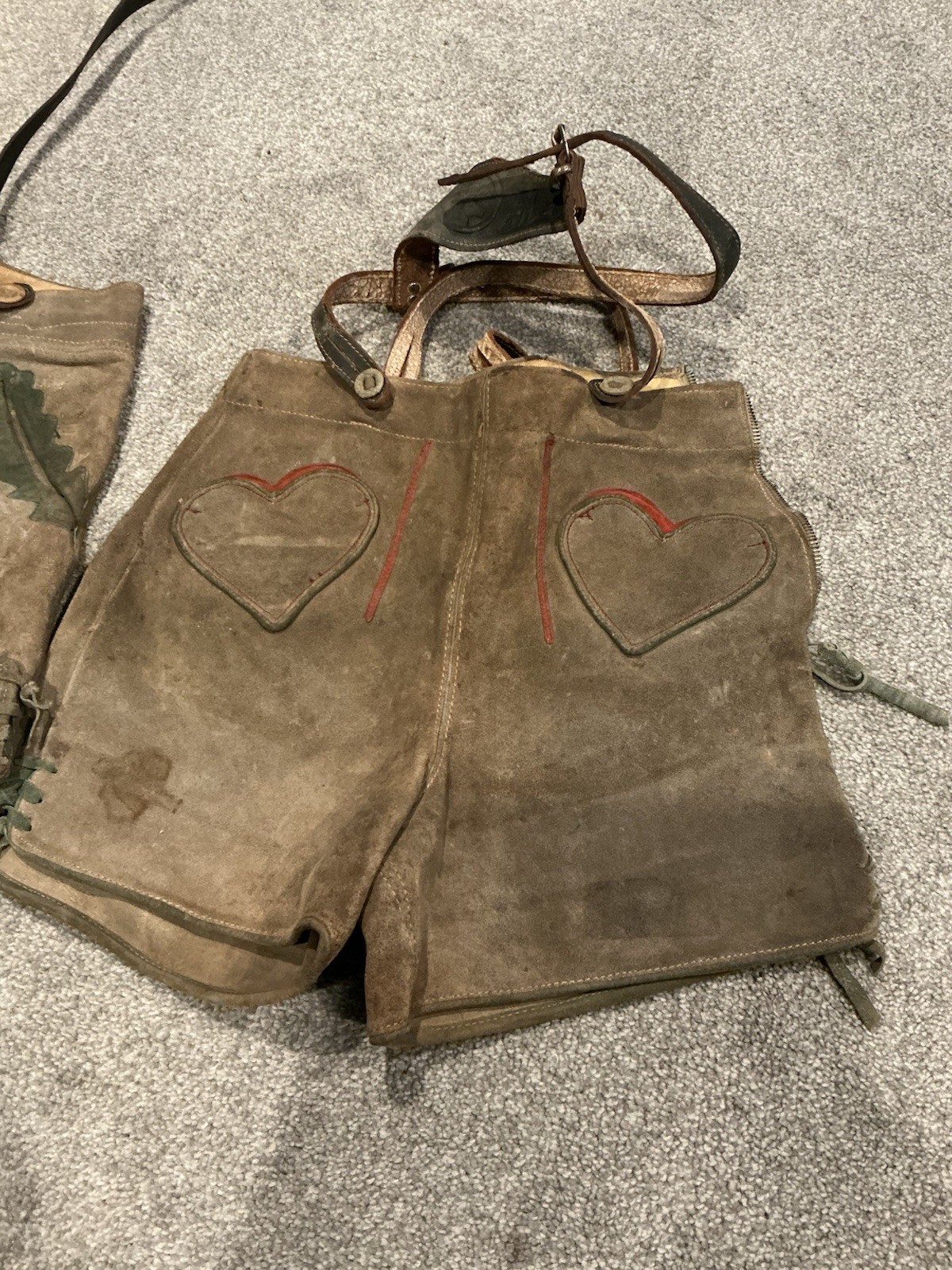 2 1960’S Vintage Suede Leather Lederhosen Suspender Shorts
