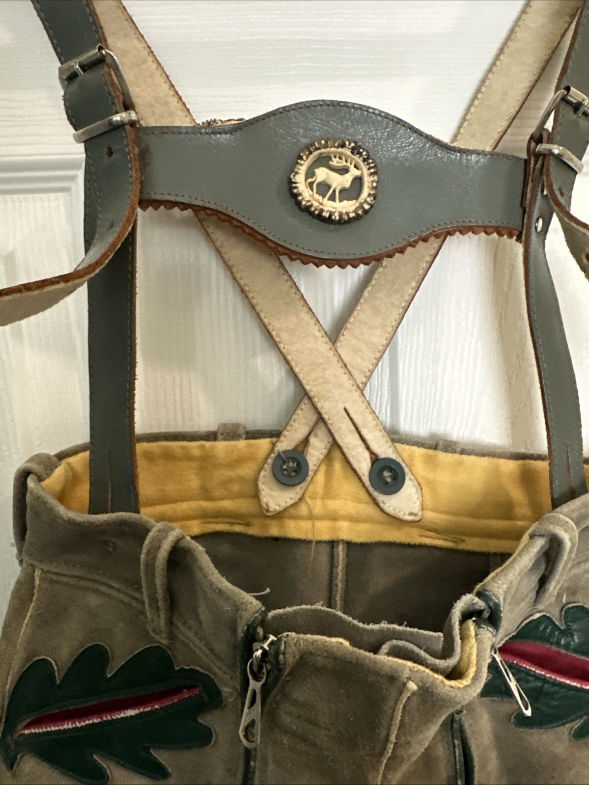 VTG Lederhosen Germany Suede Leather Shorts Suspenders Oktoberfest Child Size