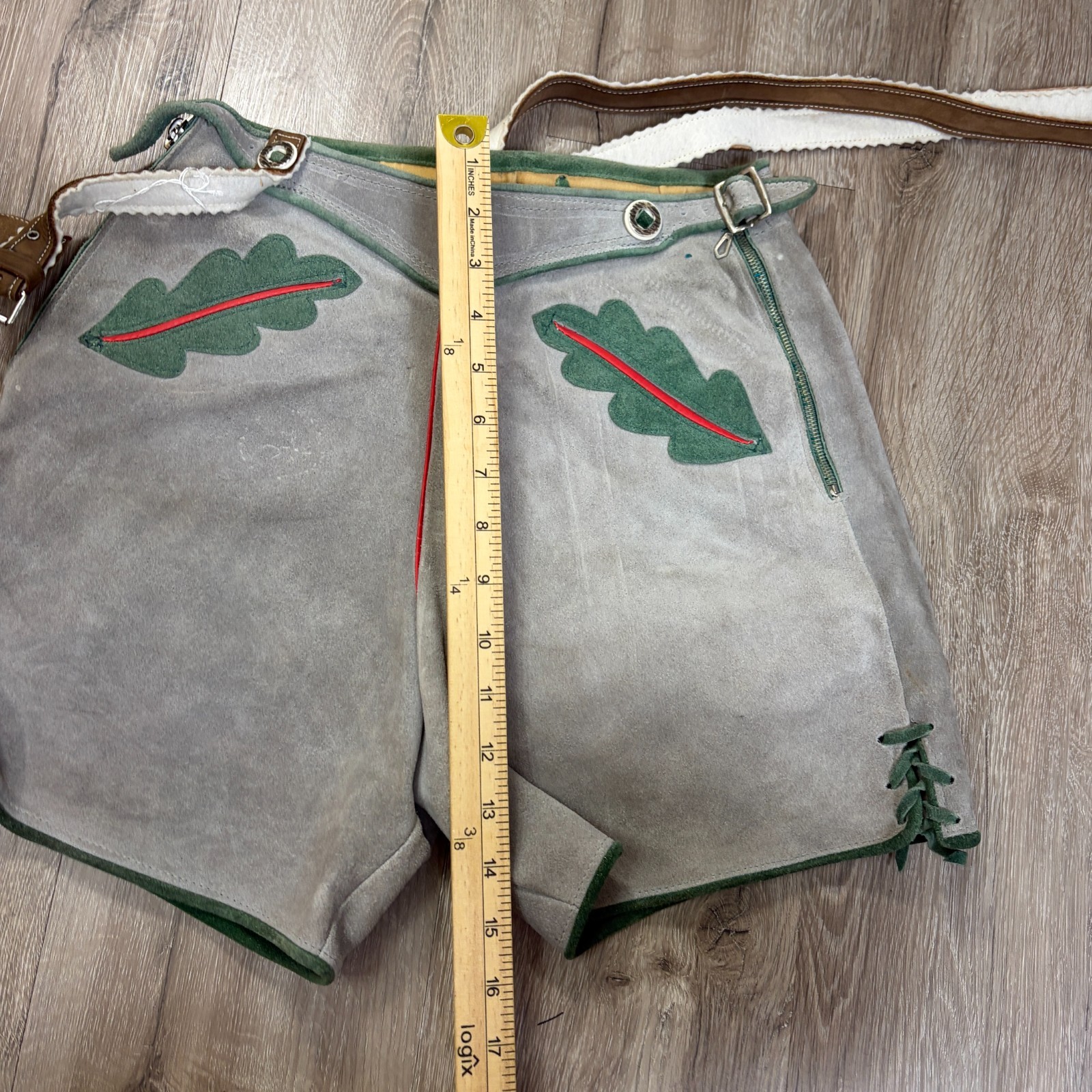 VTG German Bavarian Lederhosen Gray Leather Traditional Oktoberfest Youth