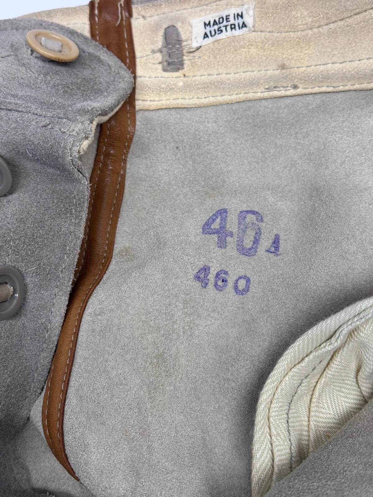 Vtg Authentic Lederhosen Shorts Suede Leather Mens Marked 46 Gray Austria