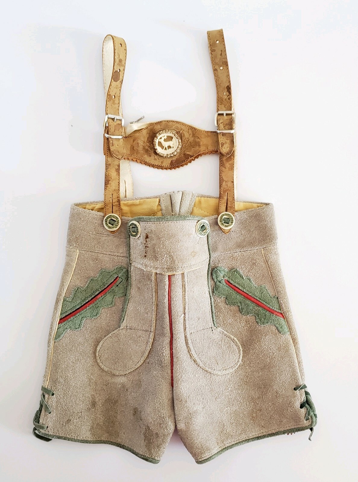 Boys Lederhosen Vintage Bavarian Short Alls Suede Oktoberfest Authentic Leather