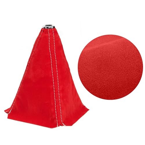 Car Shift Boot Cover, Suede Leather Shift Knob Boot Dust Cover, Red&White