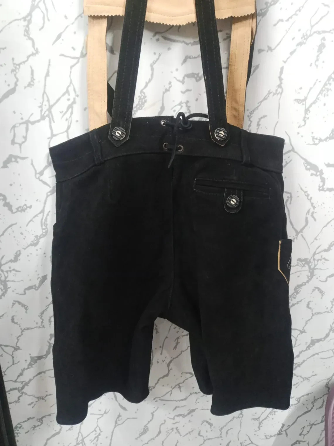 Men’s Authentic Real Suede Lederhosen Embroidered Suspenders Oktoberfest Costume