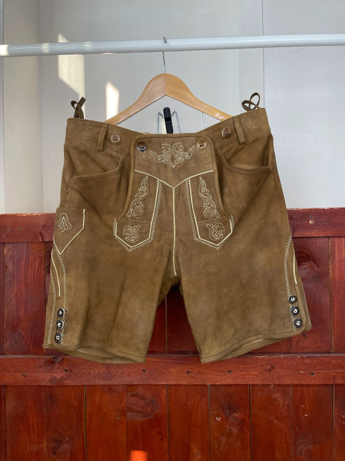 Country Maddox Trachten Lederhose Brown Leather Shorts 48 54