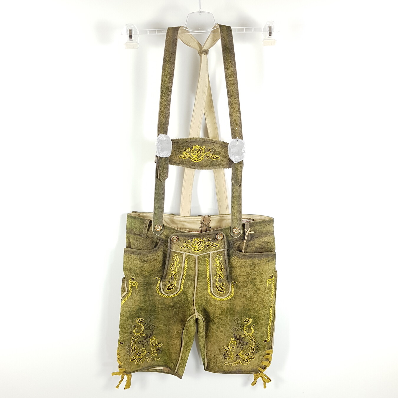 Stockerpoint Wildbock Leather Pants Henry Mens Sz 50 W36 Walnut Antique Yellow Embroidered
