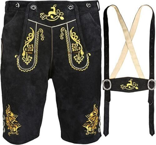 Men’s Bavarian Tratchen Lederhosen Pant German Oktoberfest Suede Leather Pants