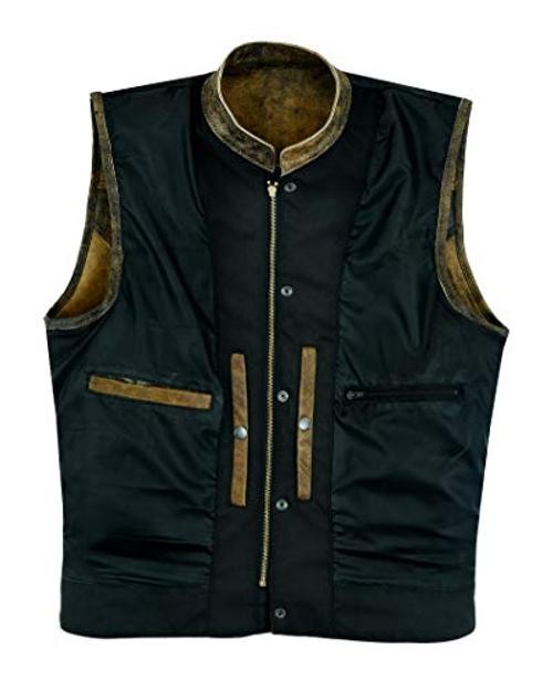 Mens Leather Motorcycle Vest | SOA Club Style Biker Vest Small Distress Brown