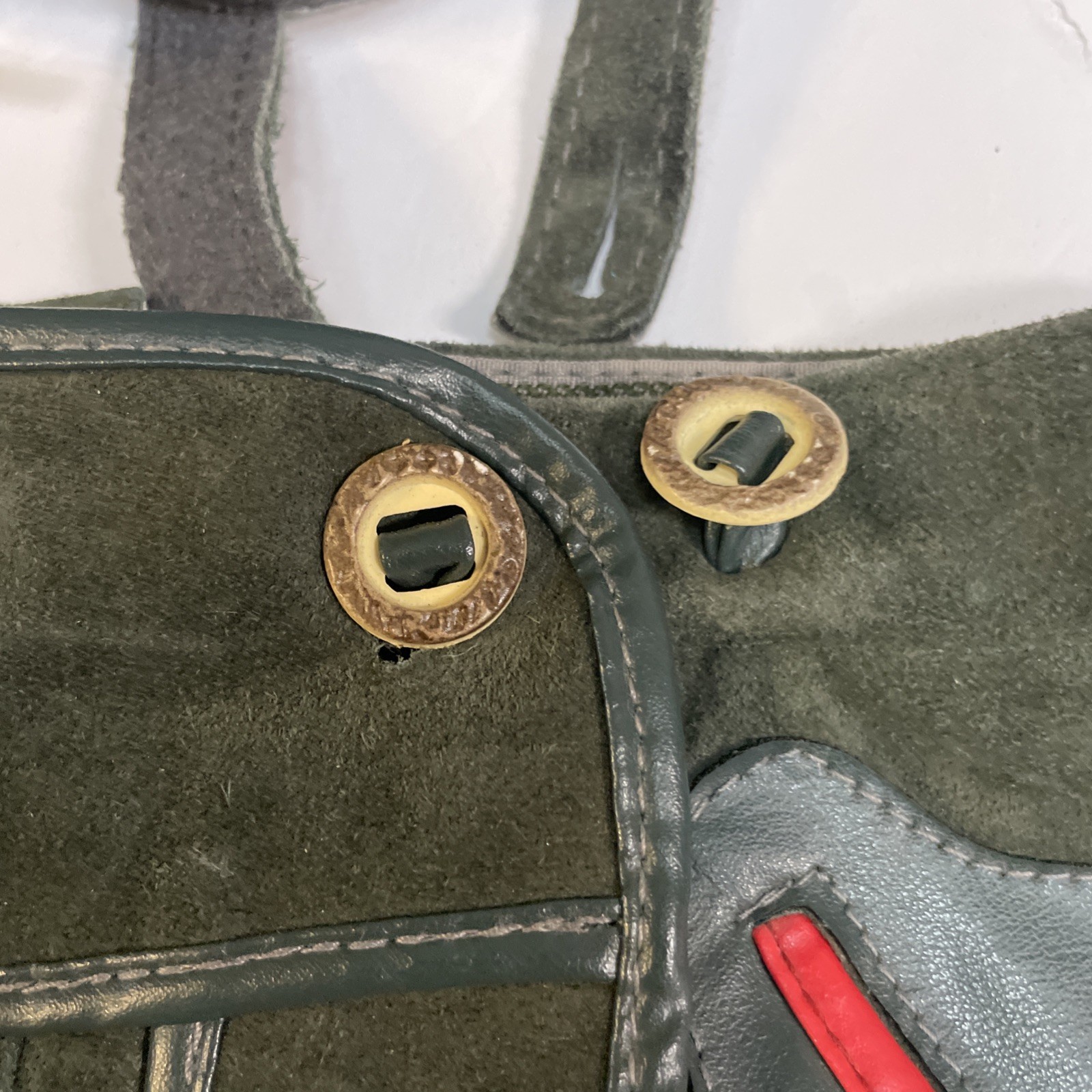Lederhosen Bavarian German Oktoberfest Green Leather For Kid Missing One button!