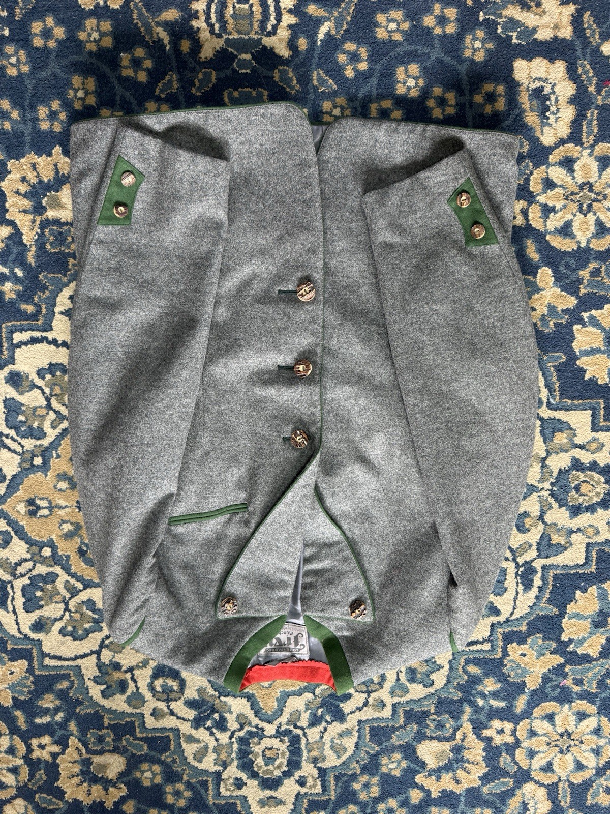 Frey Munchen Men’s German Lodenfabrik Jacket Gray with Green Trim Classic Style