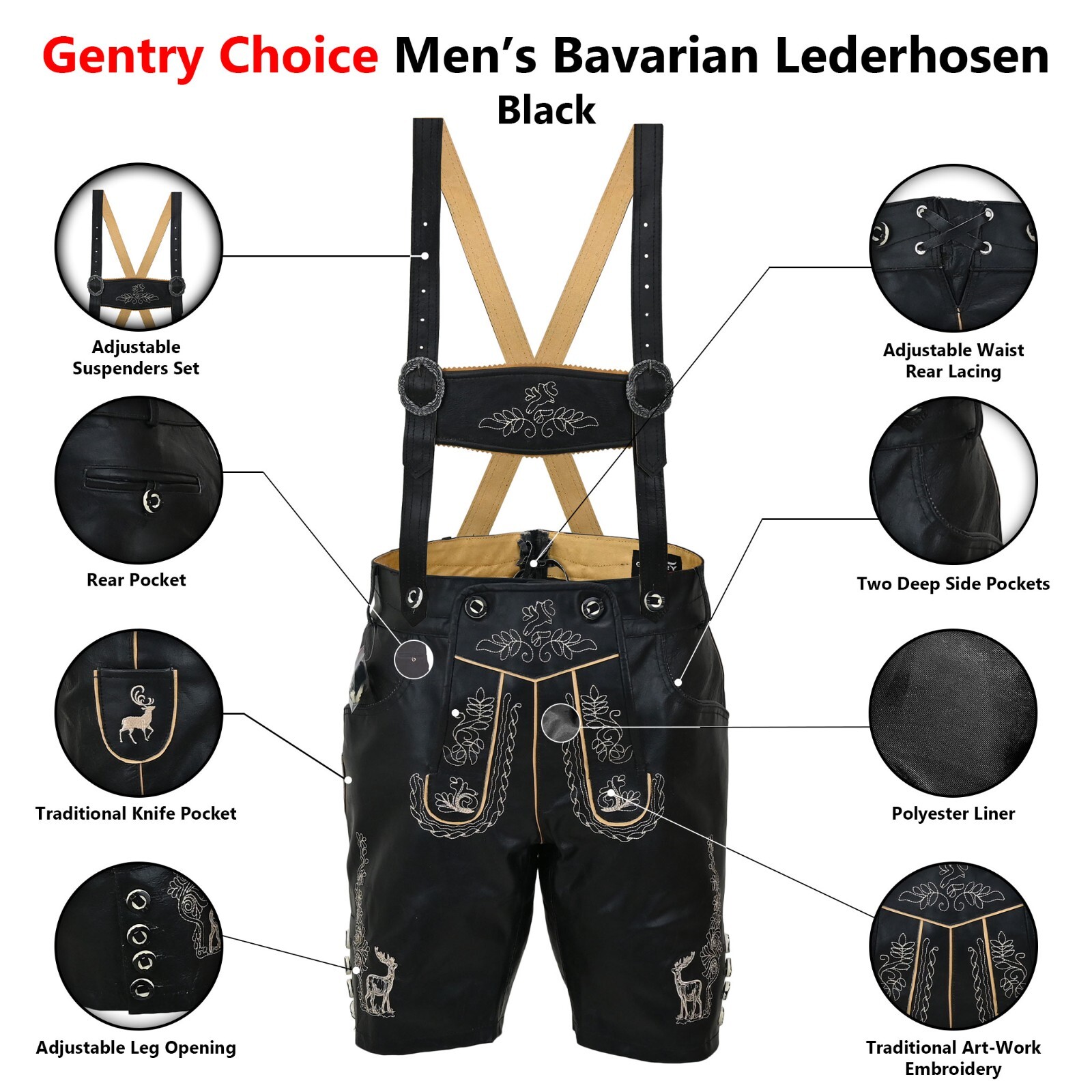 Oktoberfest Costume Bavarian Lederhosen Short for Men Albert Black German Outfit