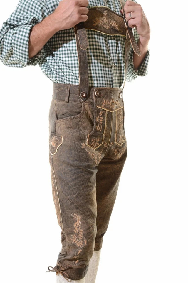 Men’s Lederhosen Oktoberfest Outfit | Suede Leather Bavarian Shorts with Belt