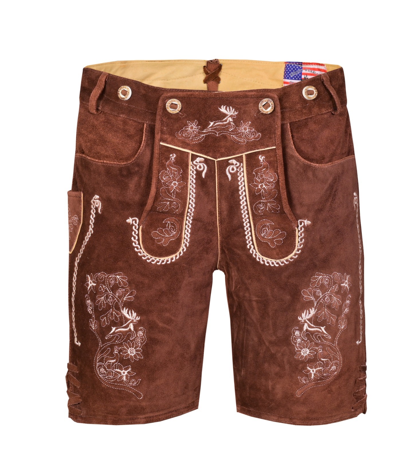 Men Traditional Leather Oktoberfest Lederhosen (Brown, Black, Gold, Med Brown)