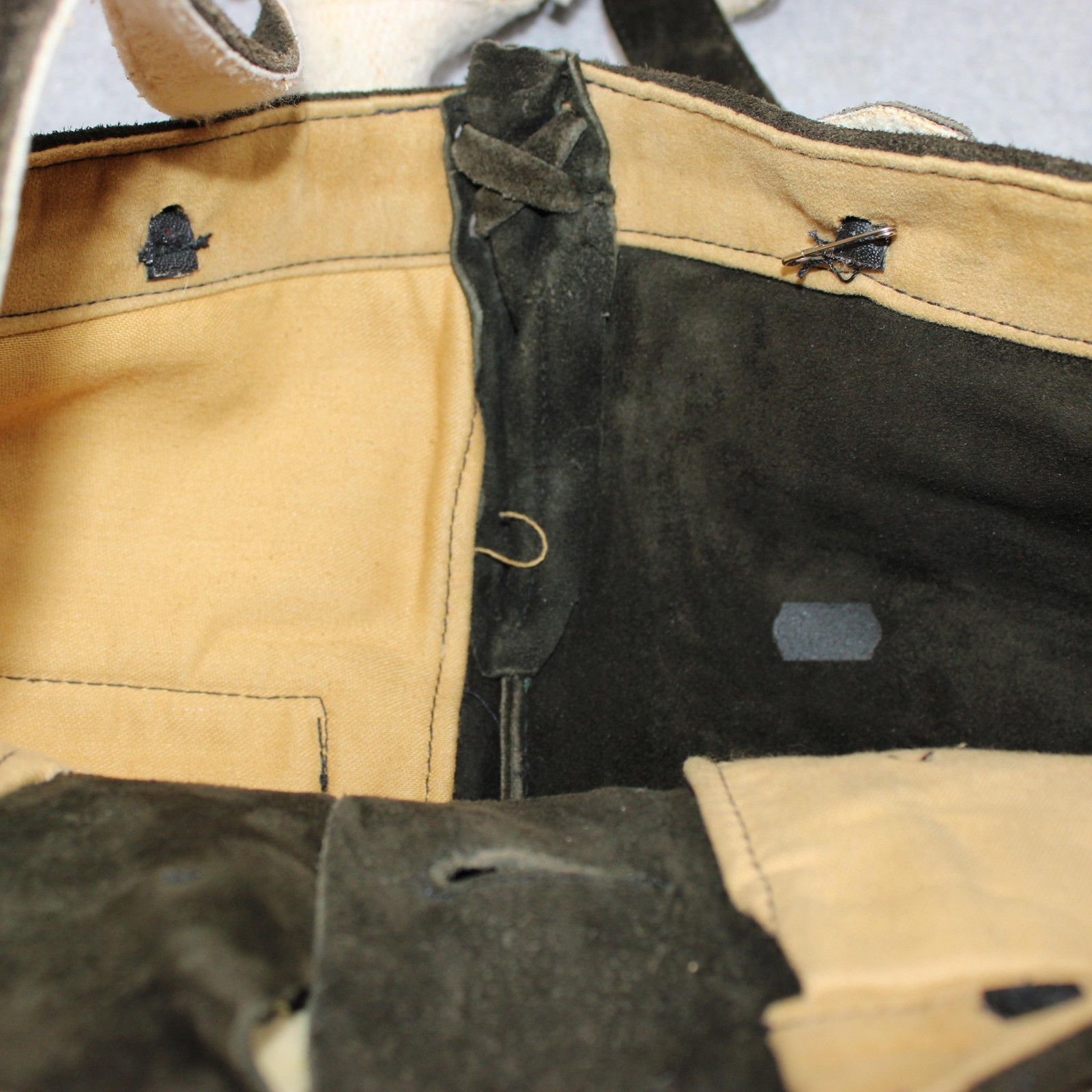 Vintage Lederhosen Men 34 Brown Suede Leather Embroidered Oktoberfest Deer Retro