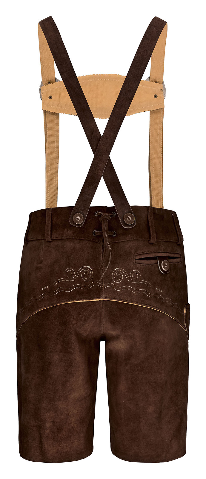 HIRSCHBERGER Trachten Lederhose kurz braun Gr. 46 – 60 Wildleder mit Träger