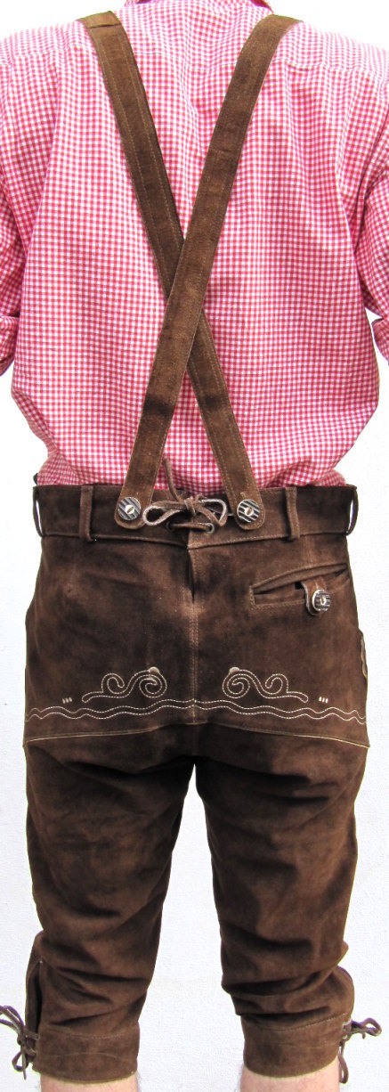 HIRSCHBERGER Trachten Lederhose Kniebund braun Gr. 46 – 72 Wildleder mit Träger