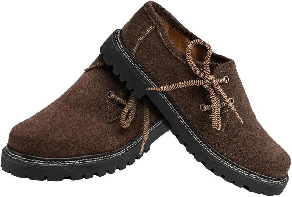 Men’s German Bavarian Oktoberfest Lederhosen Shoes Brown Suede Leather Shoes
