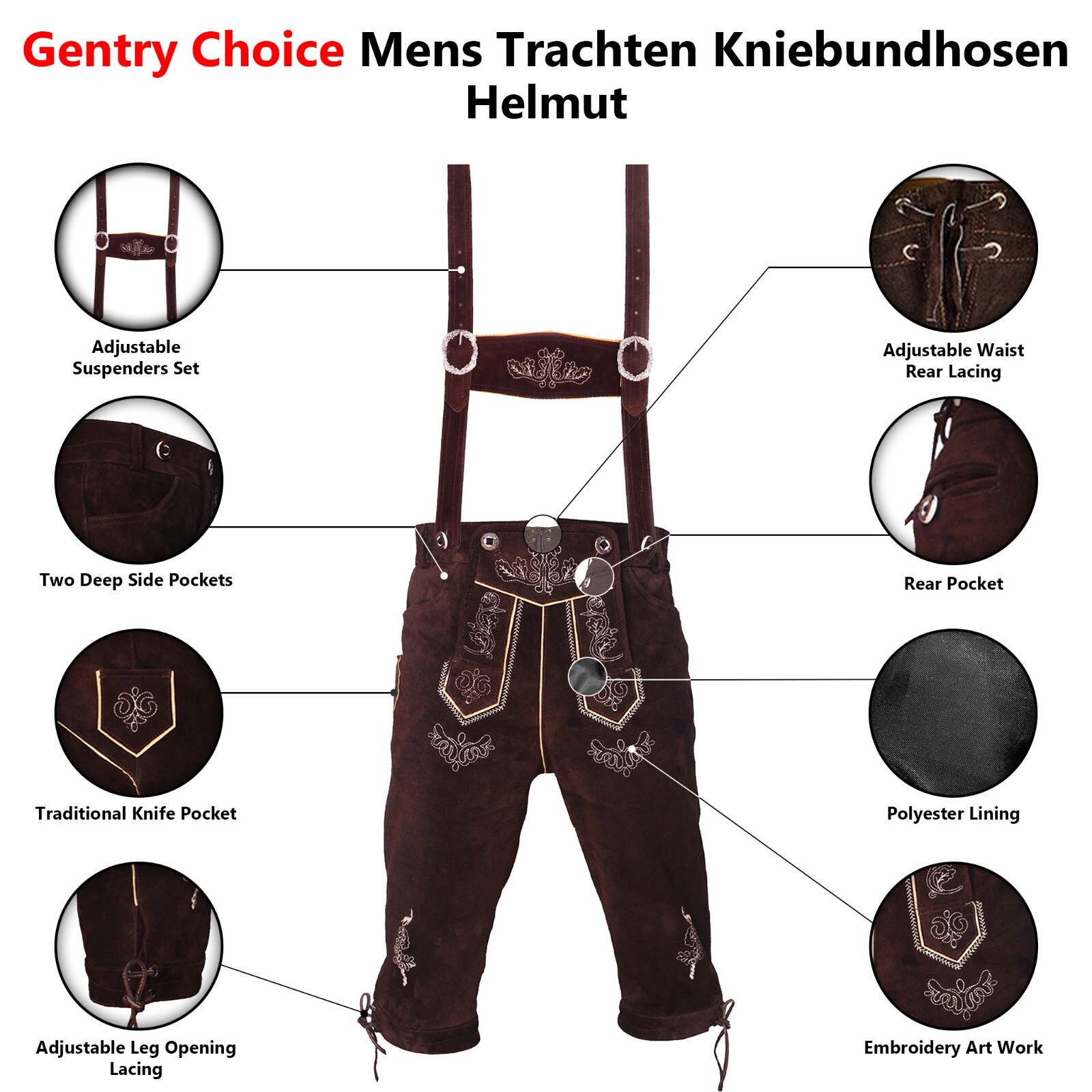 Mens Suede Lederhosen Germen Trachten Kniebundhosen Brown Oktoberfest Clothing