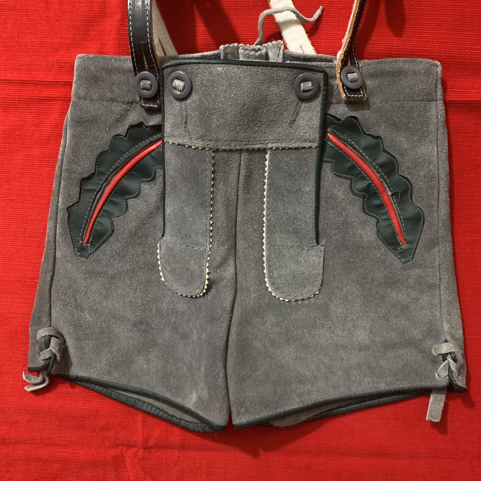 Vintage Kids Gray Suede Traditional Bavarian Lederhosen