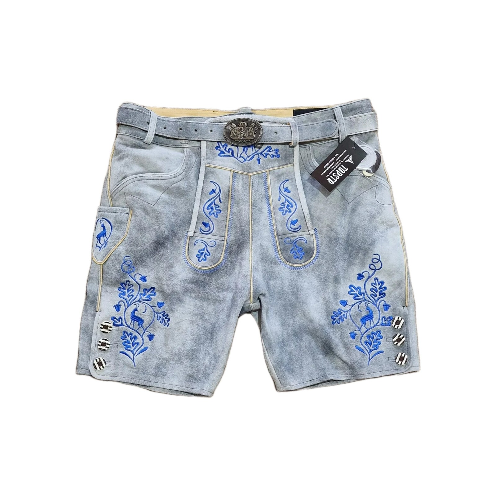 Traditional Lederhosen Bavarian Lederhosen Short Baverian Lederhosen with Belt: 46-64