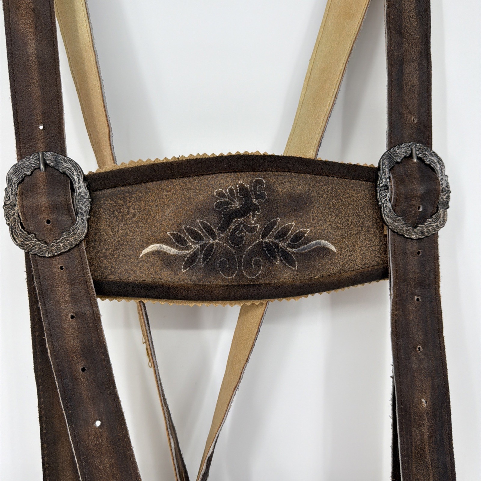 Mens Genuine Leather Lederhosen Suspenders German Oktoberfest Bavarian Size 60