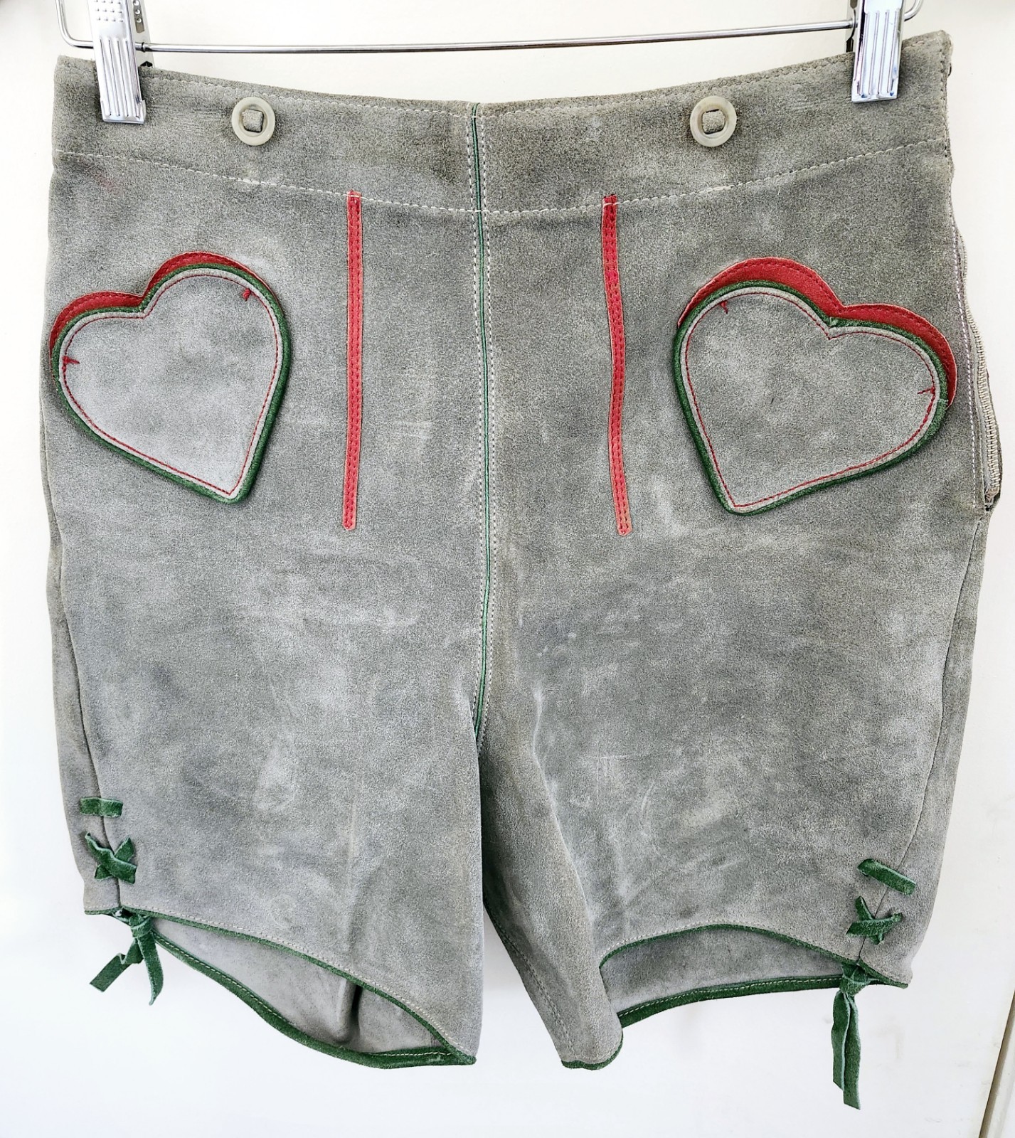 Gray Vintage German Lederhosen Oktoberfest Suede Leather Shorts Sz S Costume