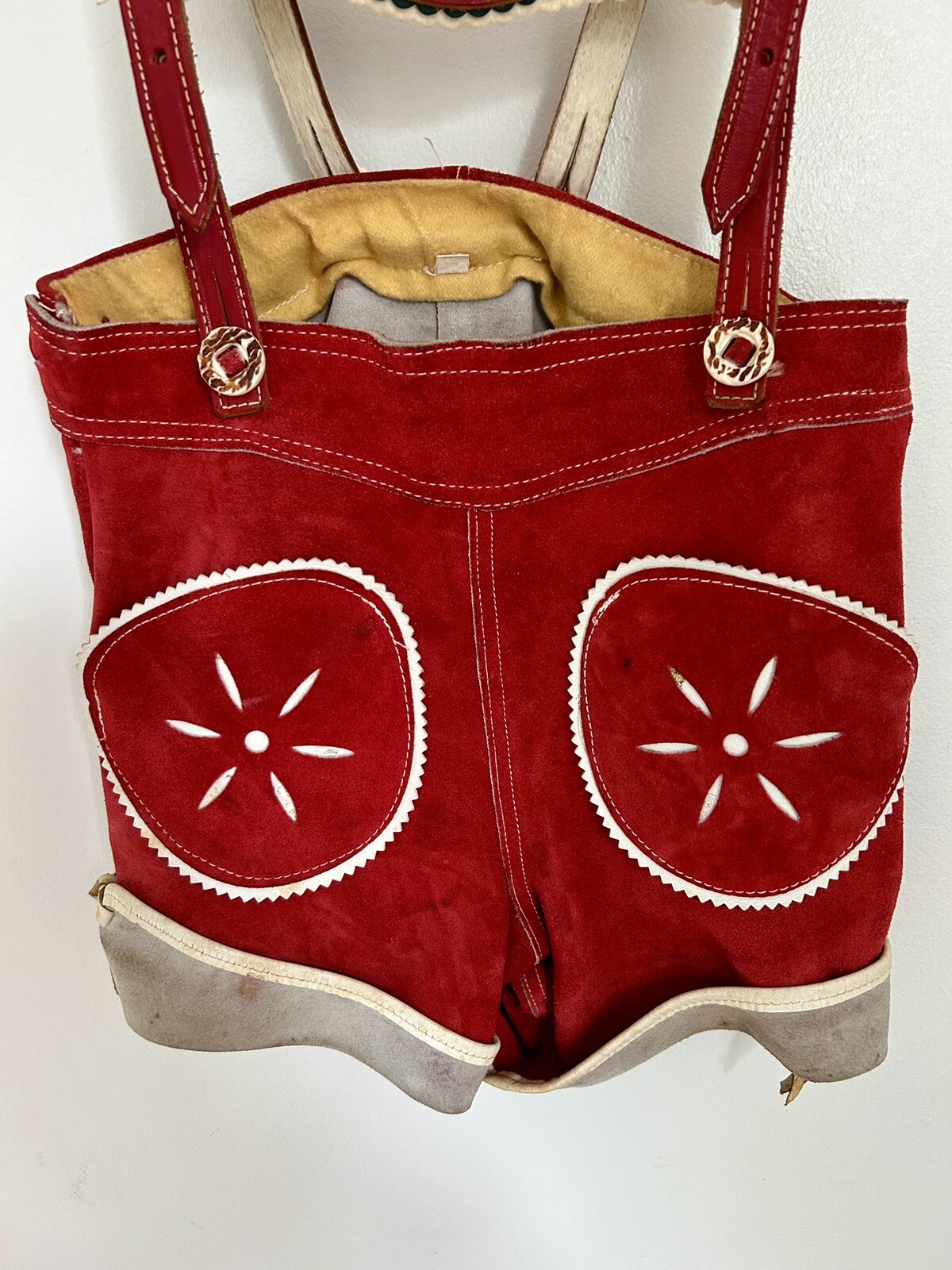 Vintage Lederhosen Boys Red Suede Leather Size 110