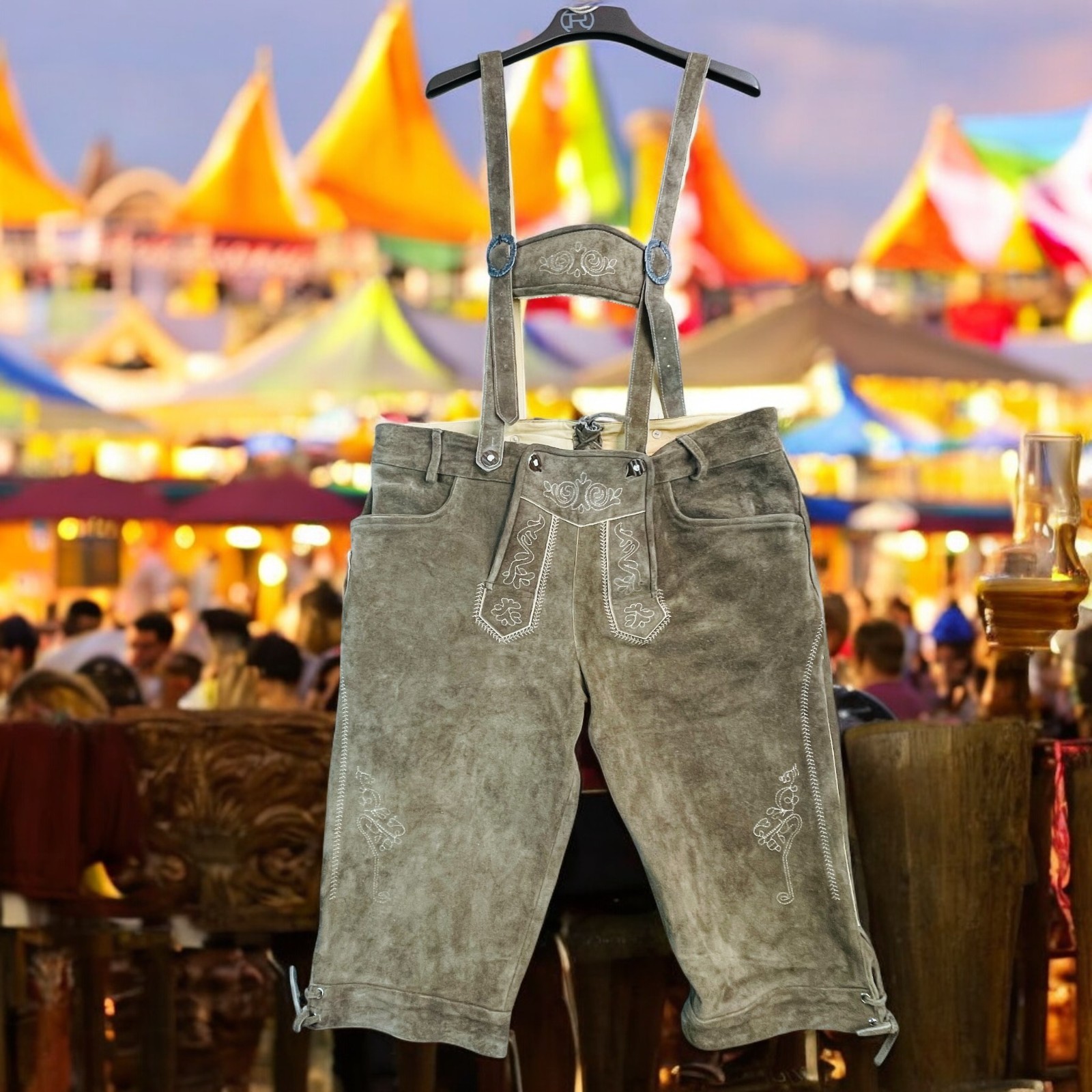 Fuchs Trachtenmoden Lederhosen Mens 42 Leather Oktoberfest Bavarian Suspenders