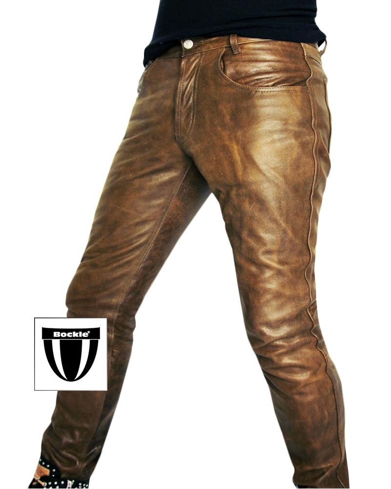 Bockle® Tube Cracker Leather Pants Lederhose Lederjeans braun Leather Pants