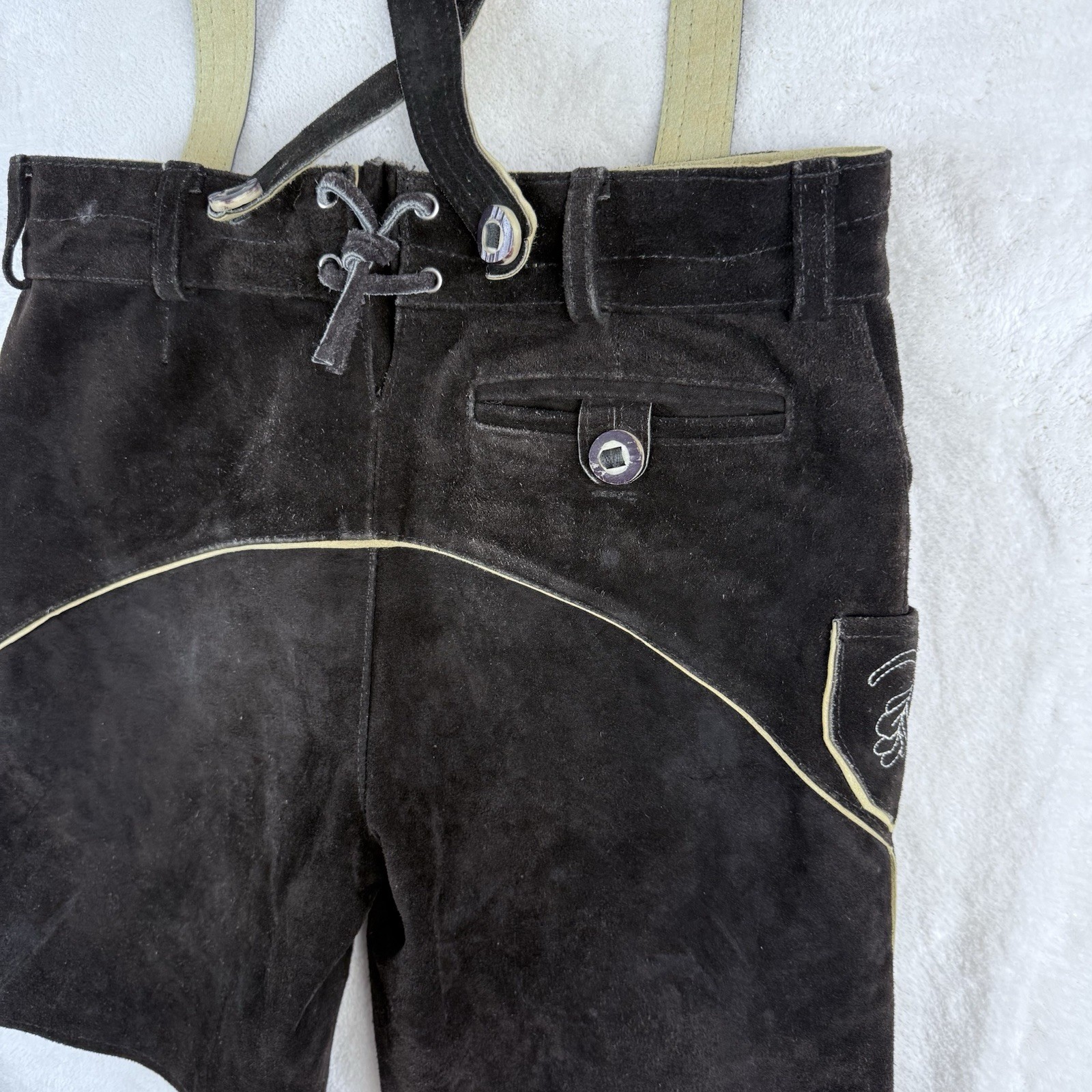 Leather Lederhosen Brown Oktoberfest Shorts Men German Bavarian Pants 46