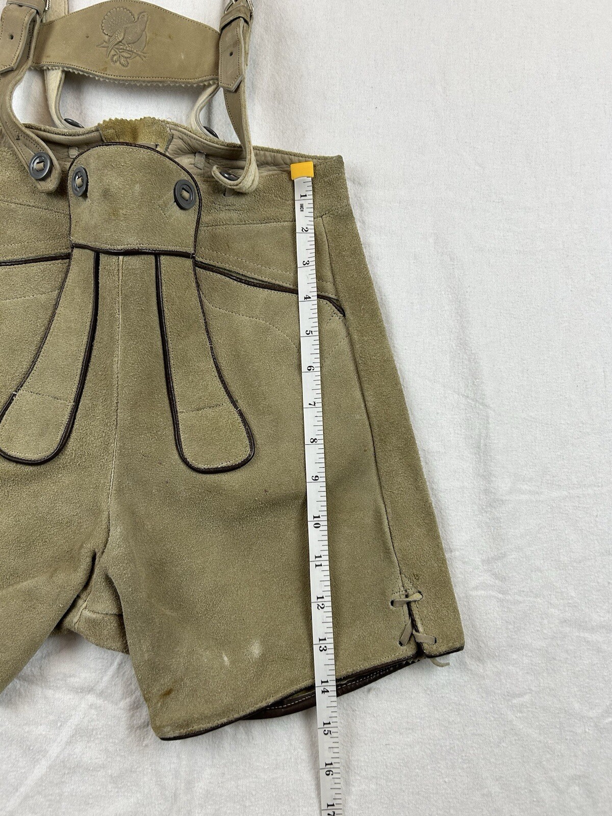 Vintage Lederhosen Suede Leather German Bavarian Genuine Youth Measure In Pics