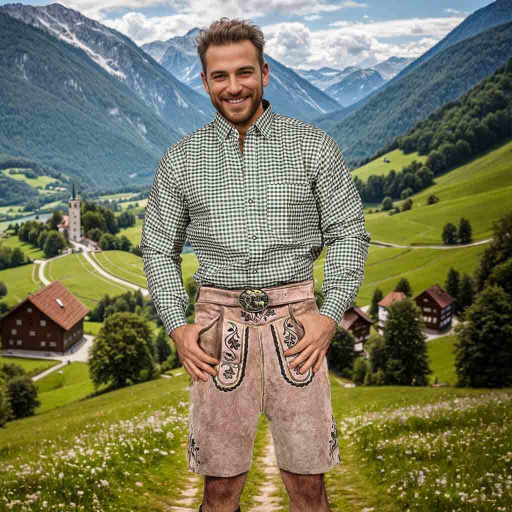 Oktoberfest Costume Mens Leather Lederhosen “Hegel” Traditional Bavarian Shorts