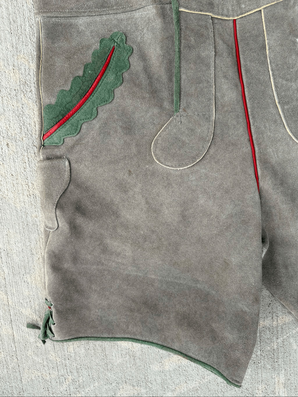 Vintage German Bavarian Lederhosen Gray Suede Leather Shorts with Suspenders