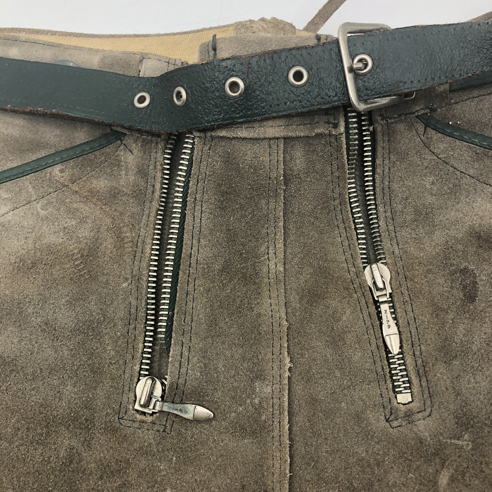 Authentic Vintage Lederhosen Oktoberfest Men Suede Leather German 13” Waist Pant