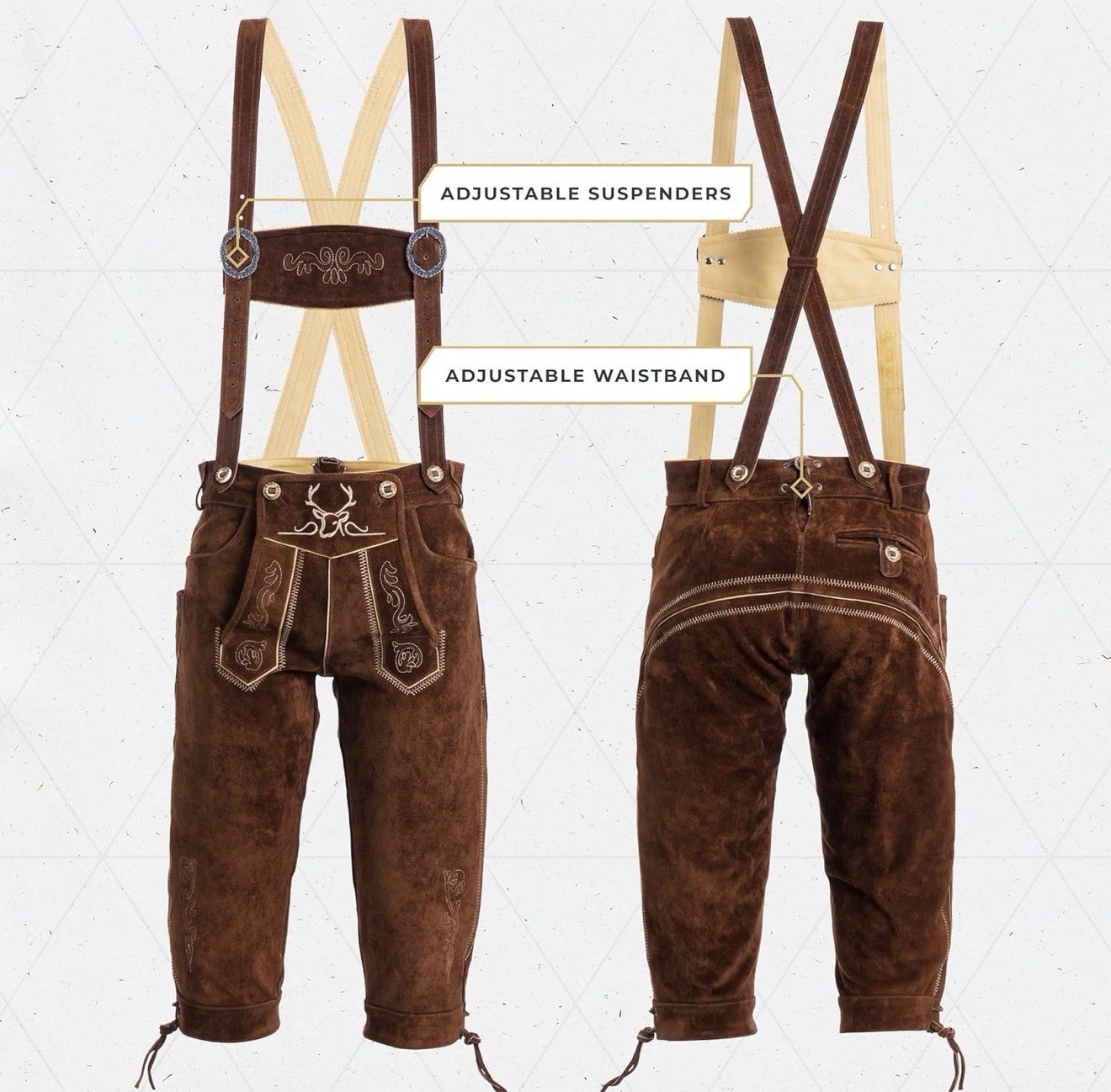 Lederhosen men leather Authentic German Octoberfest Outfit Short Kneebound Brown