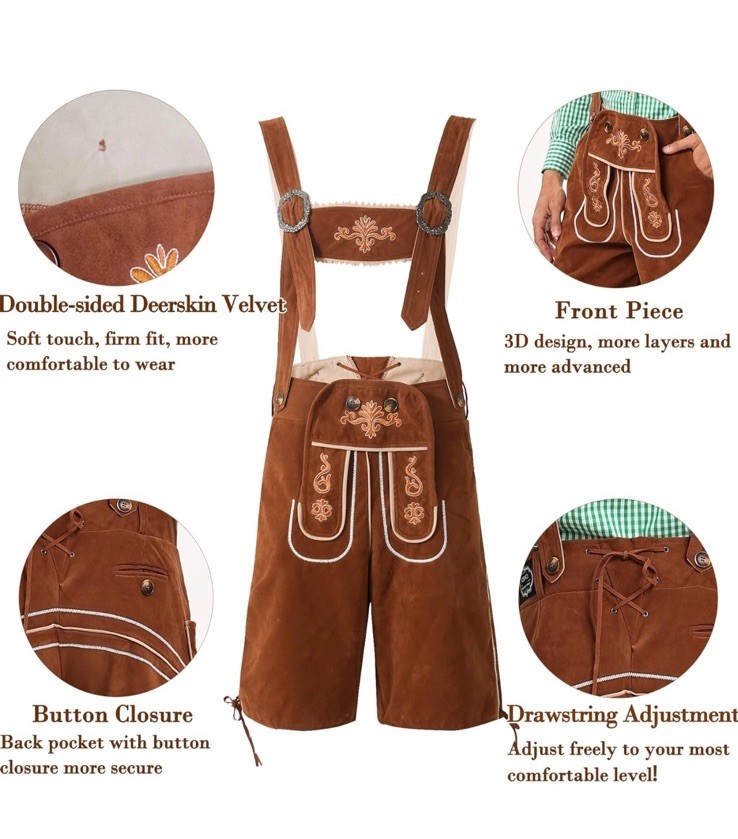 Lederhosen for Men, German Oktoberfest Costume, Brown