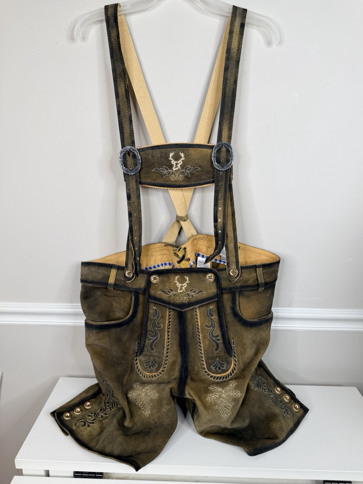 Bavaria Trachten Mens 42 Genuine Leather Light Brown Lederhosen Oktoberfest
