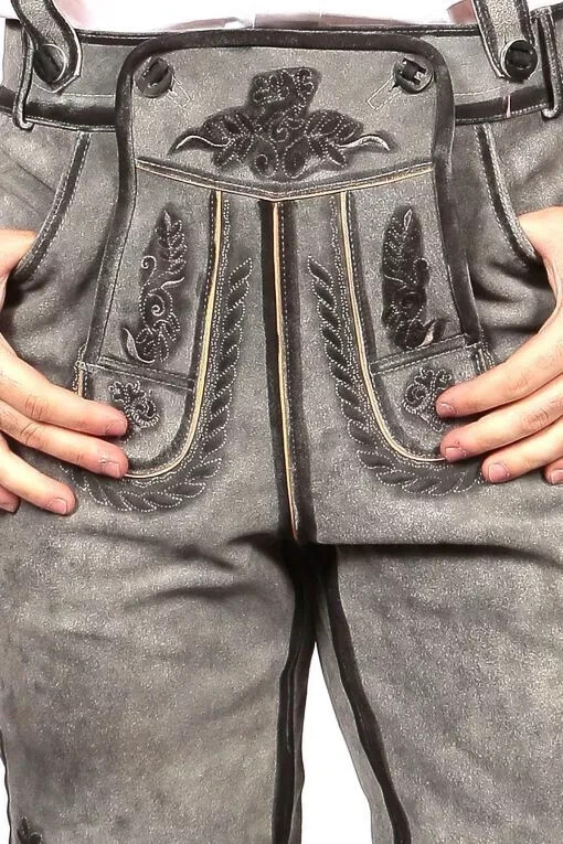 Men’s Bavarian Classic Long Bundhosen Gray Oktoberfest