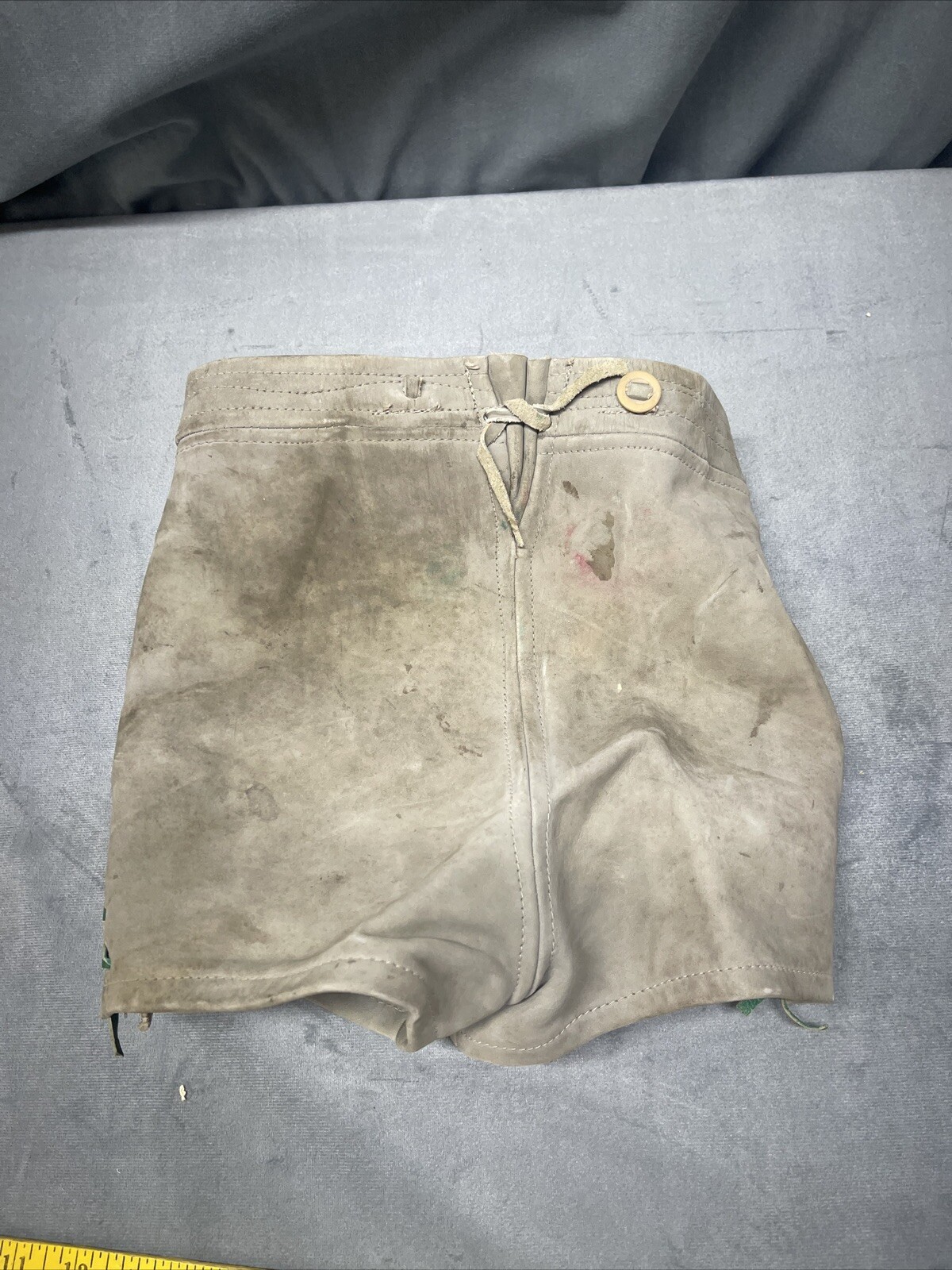 Vintage 60’s 70’s Lederhosen Grey Suede Leather Shorts Child No Size Dirty
