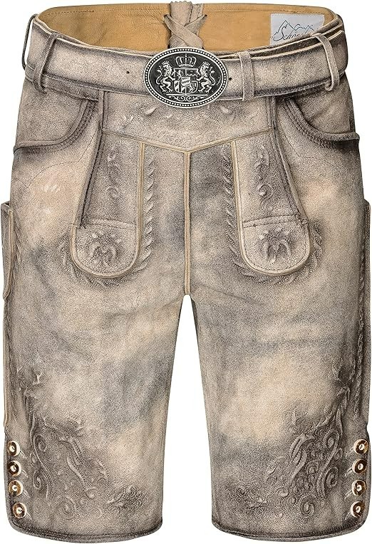 Traditional Lederhosen for Men Short Lederhosen Antique/ICE Grey with Belt Size 52