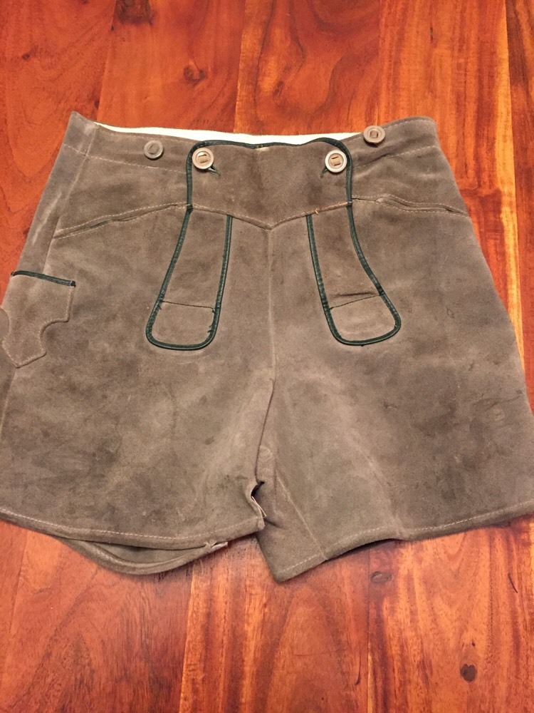Vintage German Lederhosen Leather Suede Mens Boys Hunter Green Shorts (LS)
