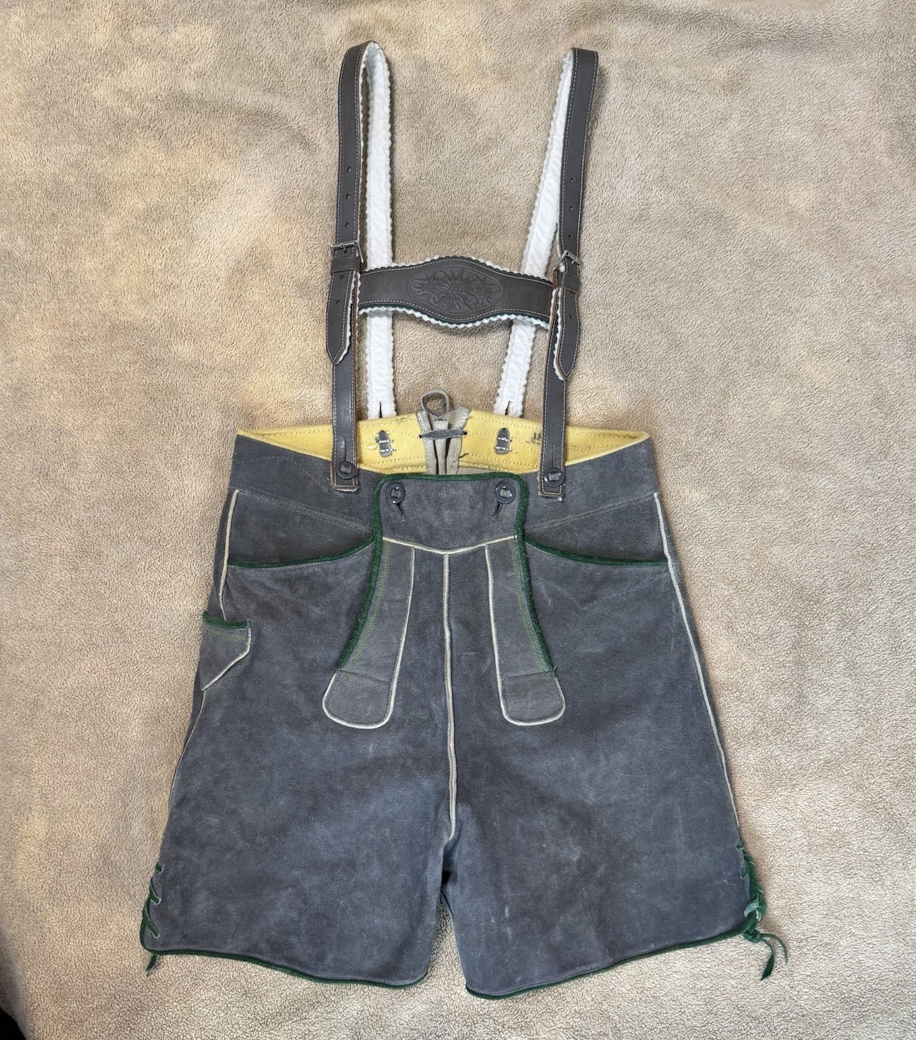 Vintage Lederhosen Suede Leather German Bavarian Genuine Youth Measure In Pics