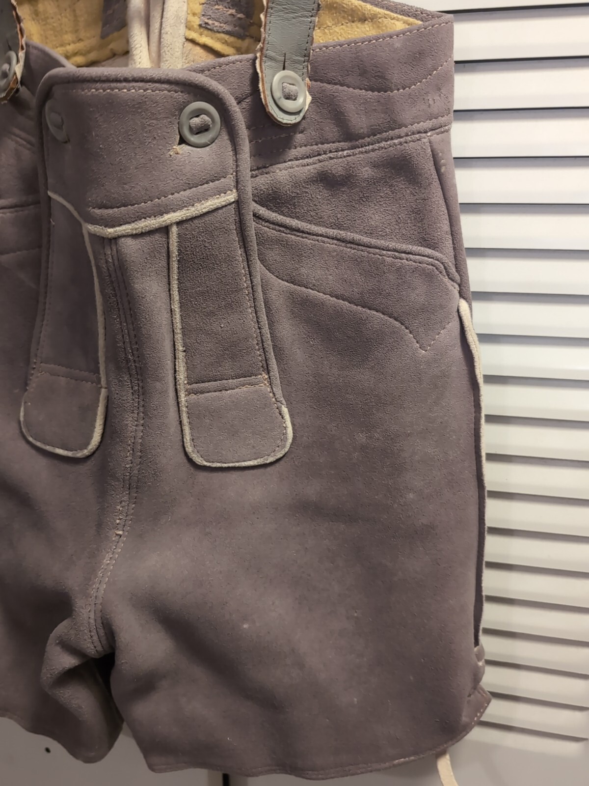Vintage Lederhosen Suede Leather German Bavarian Oktoberfest Gray Green