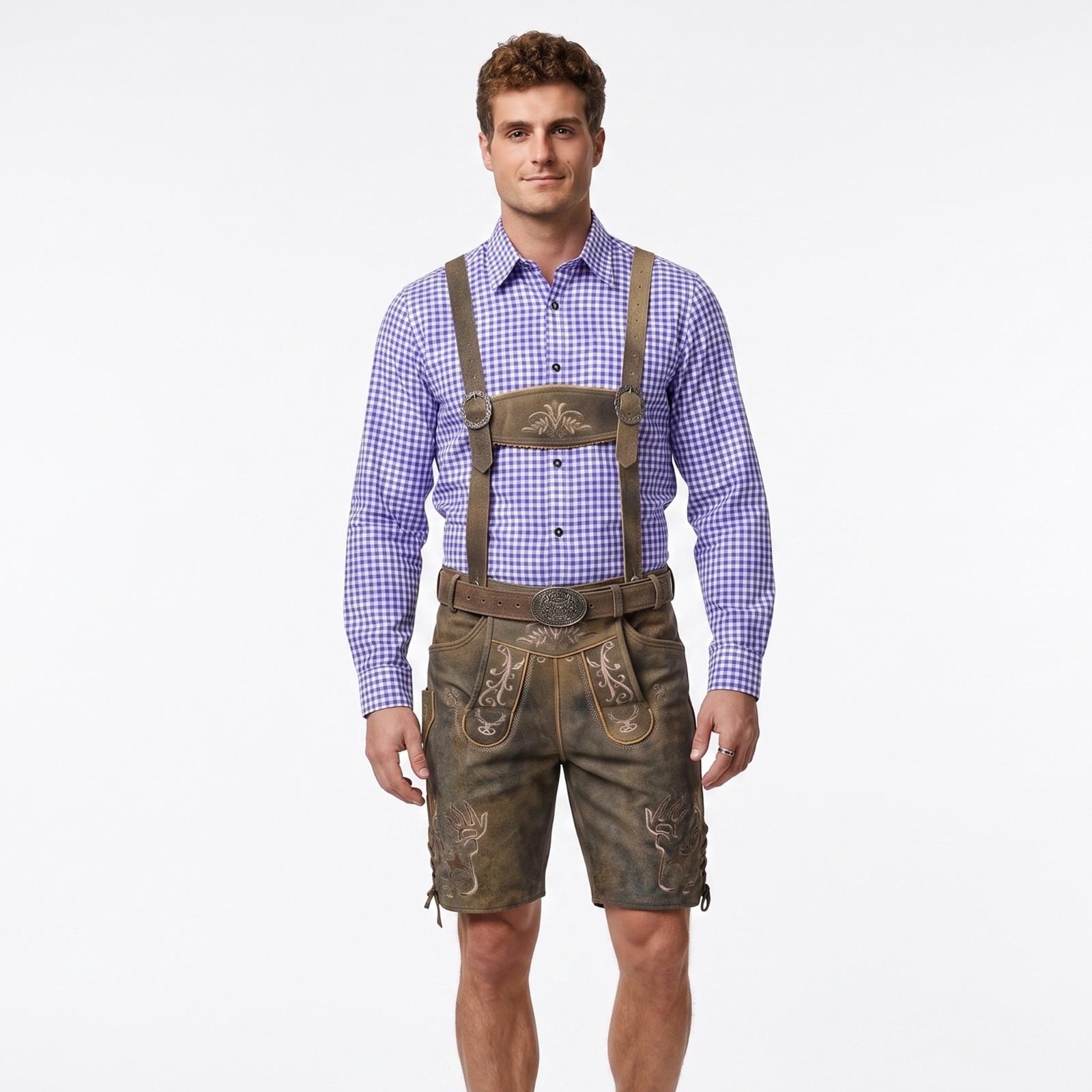 Authentic Lederhosen Antiqued Klose Leather Short Trachten Oktoberfest Costume