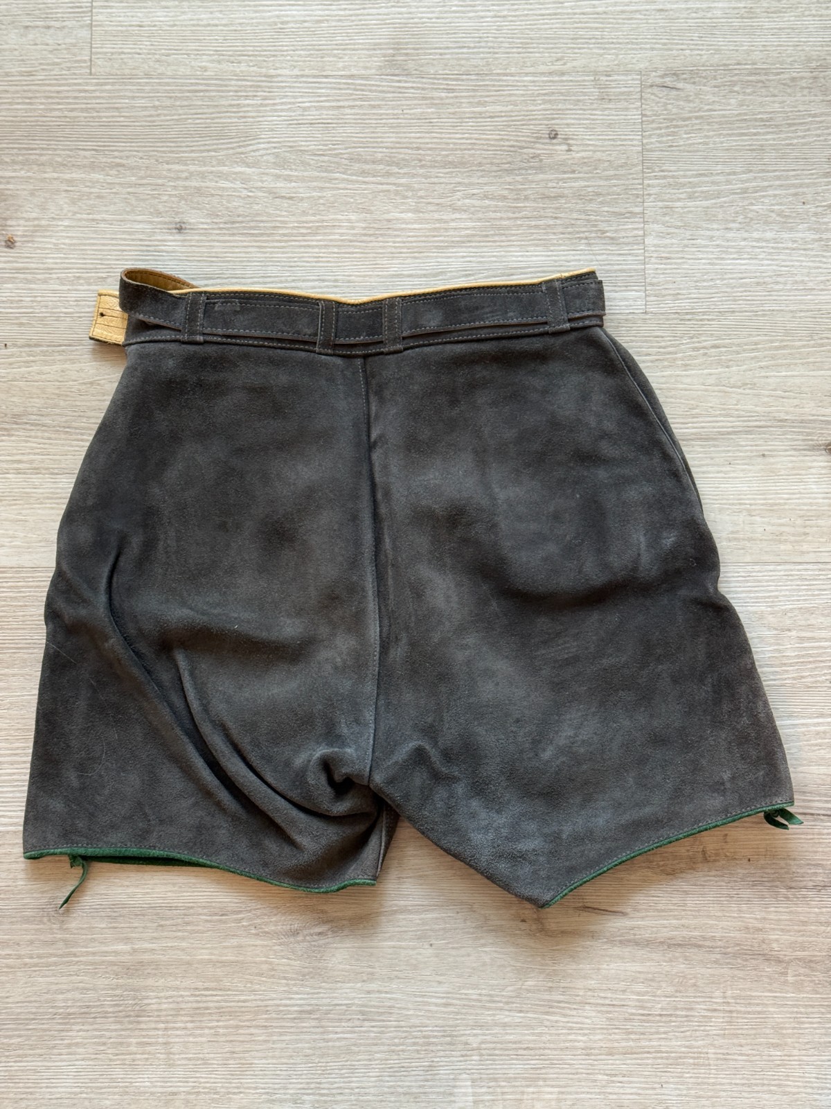 Vintage German Lederhosen Shorts Size 26 Waist Suede Leather Brown Gray 60s