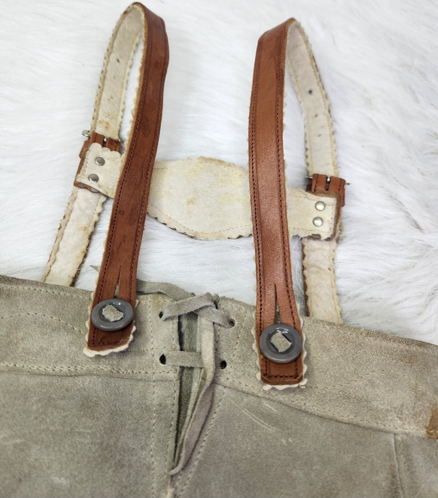 VTG German Lederhosen Child Shorts Suspender authentic Suede Leather Oktoberfest