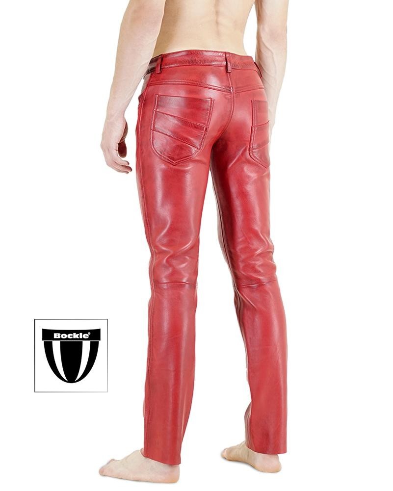 Bockle® 2021 STRETCH Men’s Red Lamb Leather Pants Leather Jeans Genuine Leather
