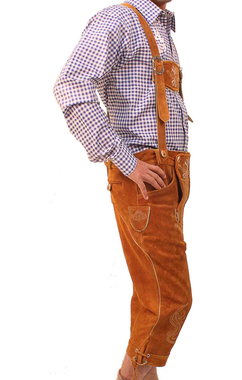 Men’s Bavarian Leather Bundhosen Lavishing Gold Brown Oktoberfest
