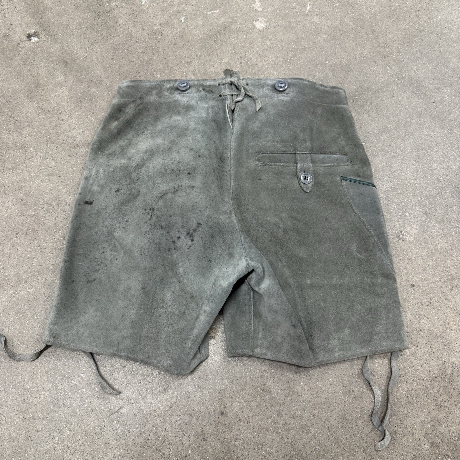 Vintage Lederhosen Leather German Bib Germany Suede Shorts Green Heavy Riding 30
